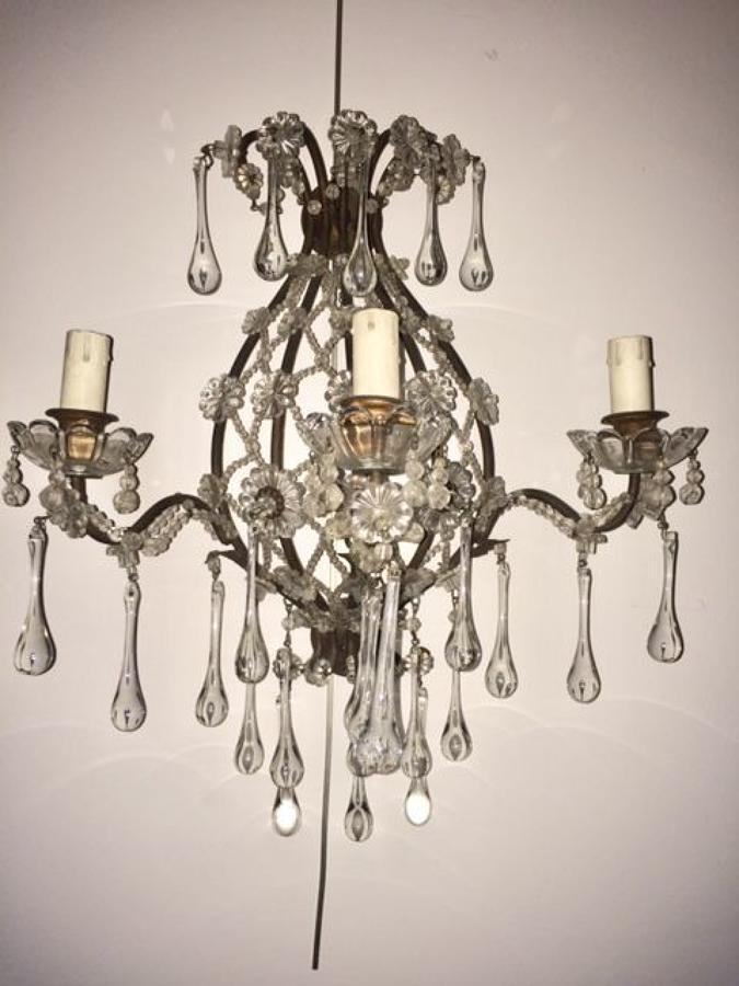 Pair of wall lights with glass flowers and tear drops