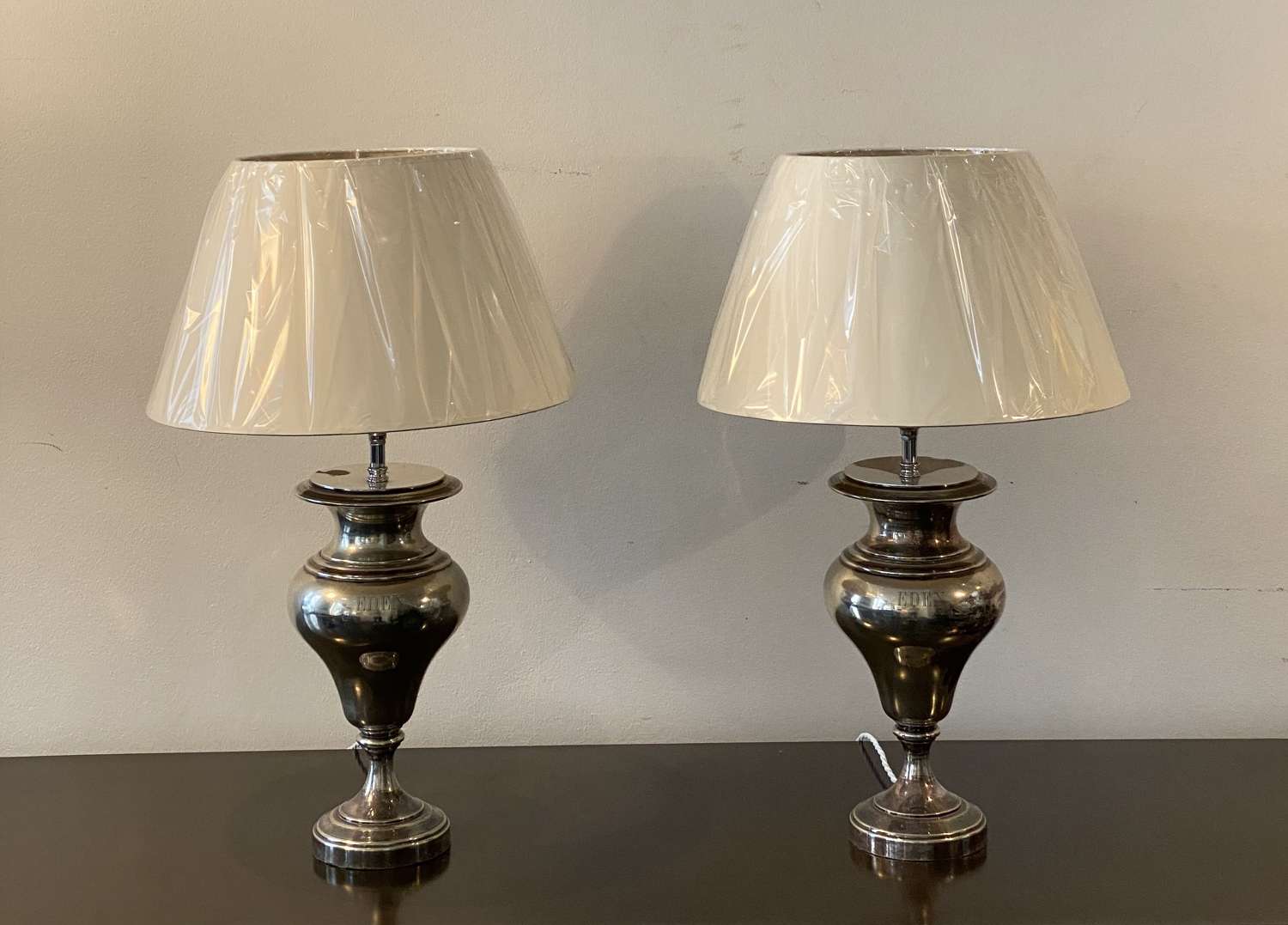 Pair of silvered lamps