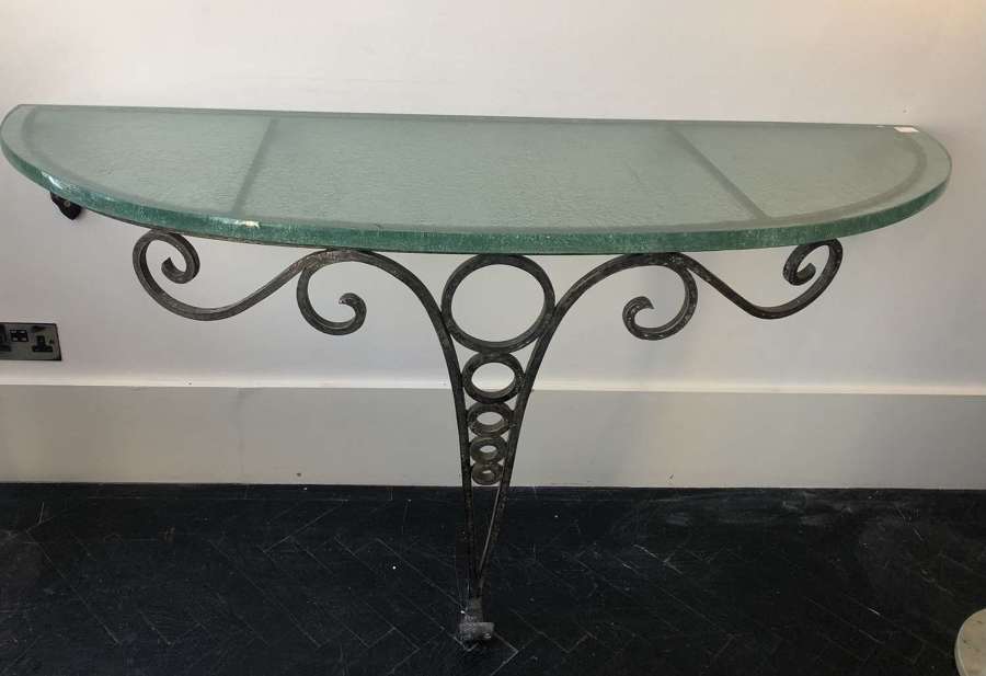 Wrought iron Console with thick St Gobain glass top