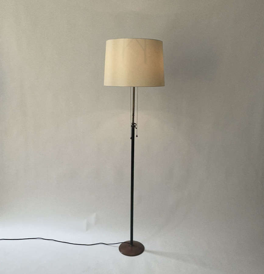 Leather & Brass Floor Lamp - Metalarte Spain 50s