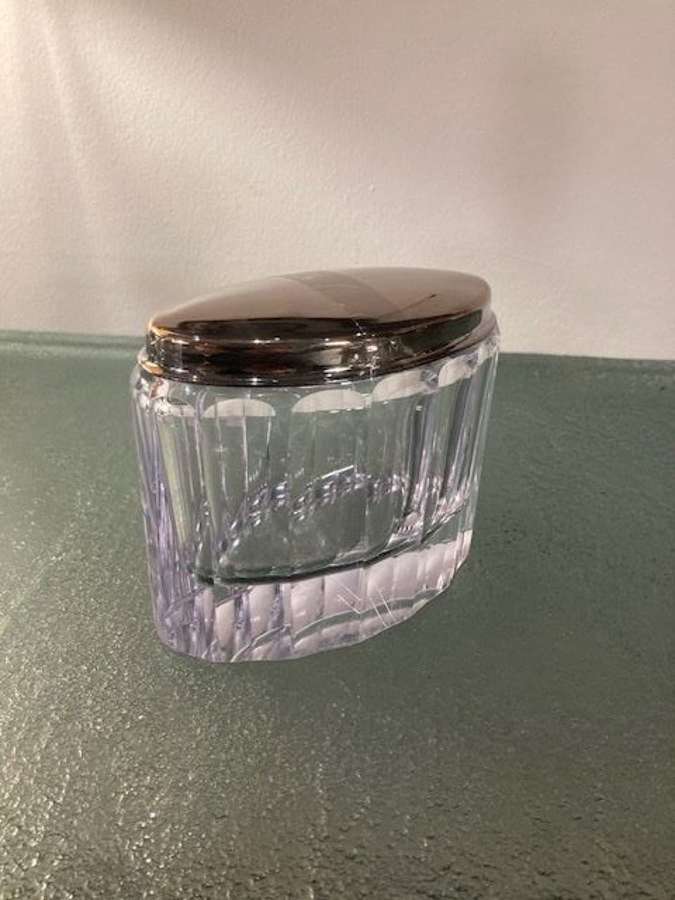 Small cut glass jar with silver plated lid