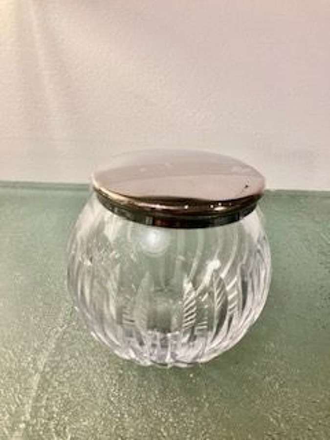 Small glass jar with silver plated lid`