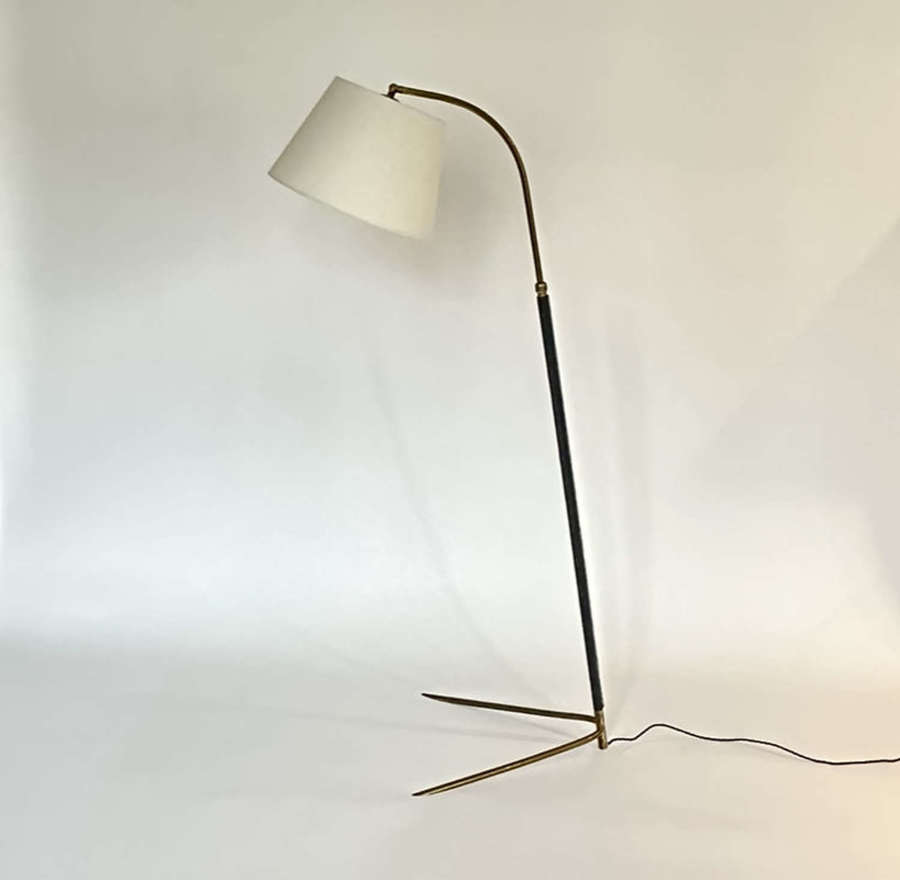 Brass and leather extending floor lamp